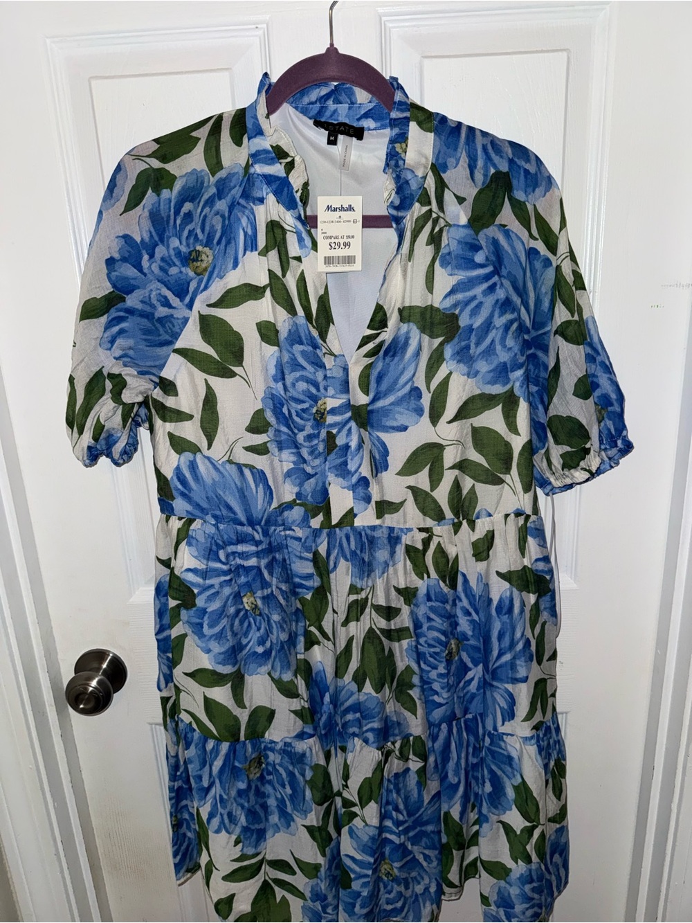 1. State Blue Floral Tiered Midi Dress with Green Leaves